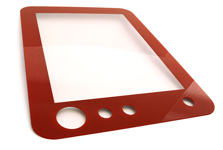 Custom cover glass with printed graphics and cutouts